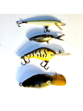 Lot of 4 Vintage Fishing Lures Rapala Ireland Wood Poes Fat Fish Storm